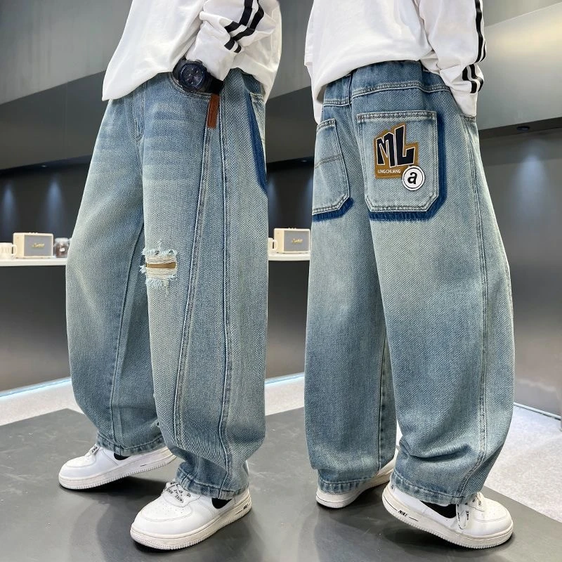 男童牛仔裤2025春秋洋气百搭弯刀宽松裤中大童春秋款宽松百搭长裤