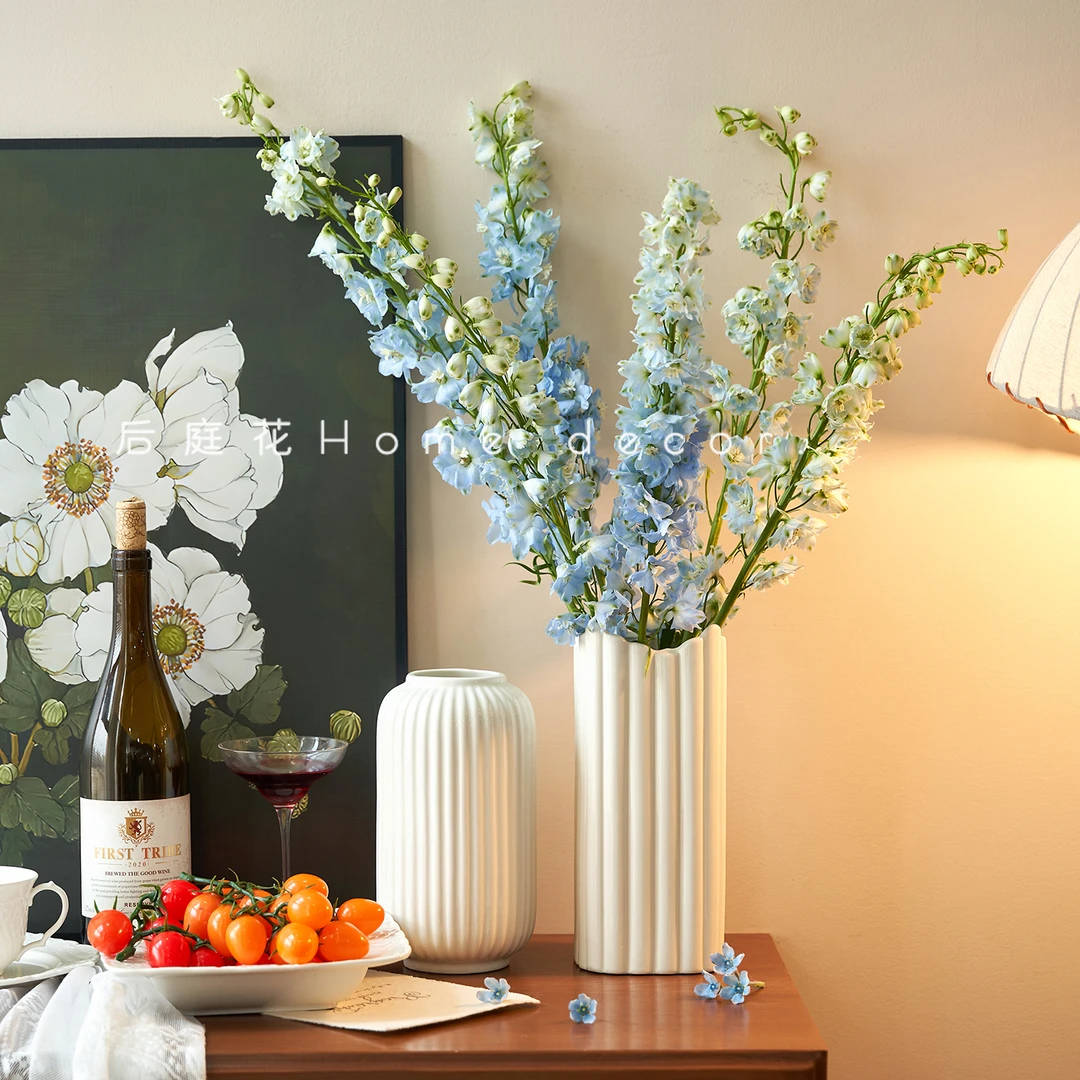 北欧现代网红ins风陶瓷花瓶白色竖纹水养鲜花干花器台面居家摆件