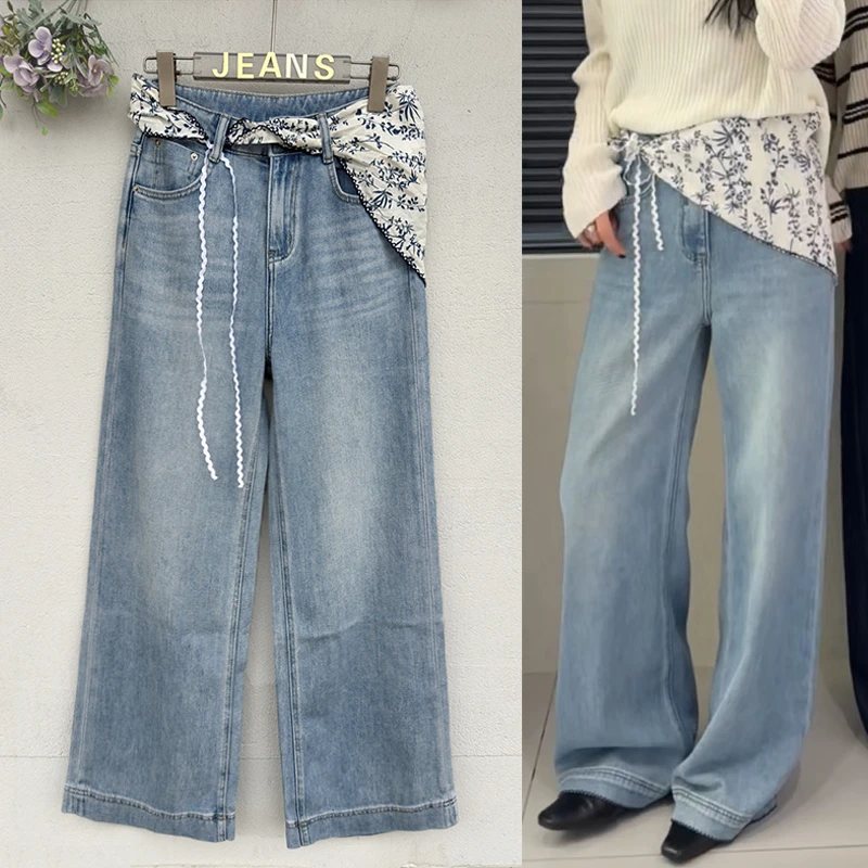 2025春款屁帘裤女JEANS阿凡牛直筒长裤高腰显瘦牛仔窄版阔腿裤潮