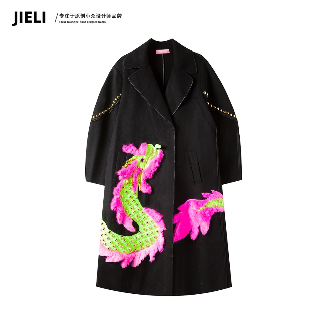 JIE LI/街力原创小众设计师气质高级感黑色外套大衣女T10082