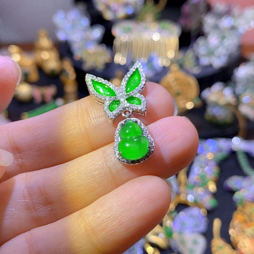 吊坠(不含链)银S925镶嵌翡翠