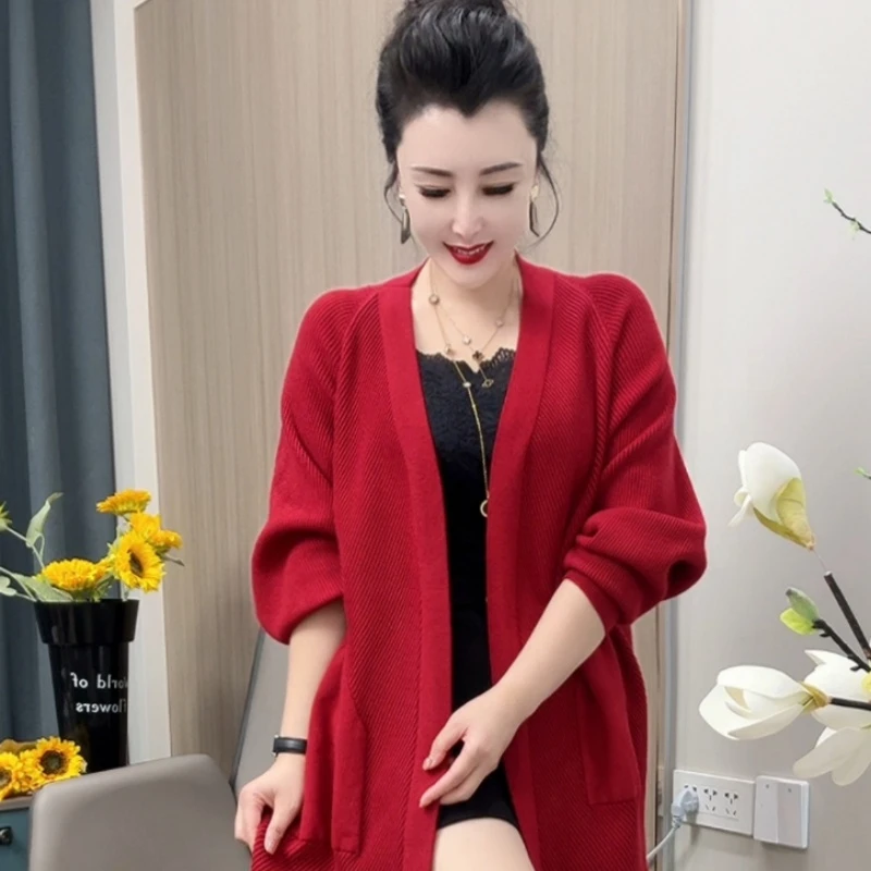 针织开衫老钱风松弛感女装显瘦针织女夏季大码纯色冬季长袖毛衣