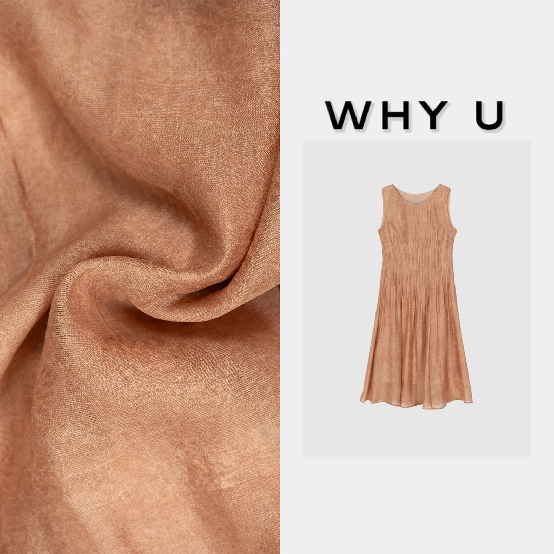 WHYU夏季新款极简风竖褶皱粉色砍袖连衣裙【辰浠】25SS