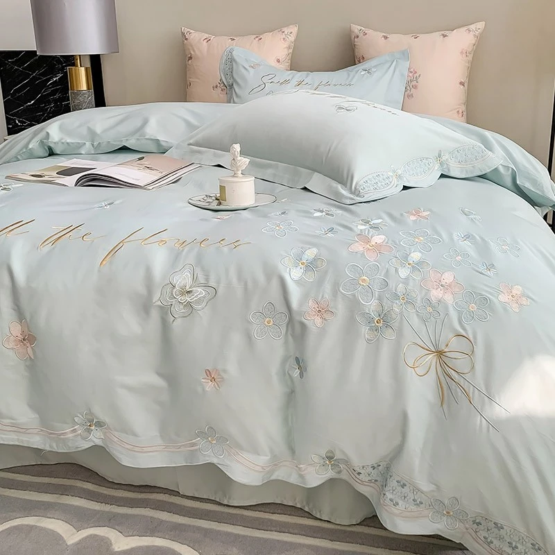 小清新四季长绒棉全棉四件套少女心立体蝴蝶纯棉被套床单床上用品