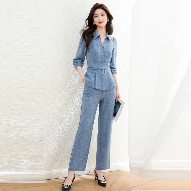 0573时尚高级感套装女秋季新款名媛减龄气质上衣直筒微喇裤两件套