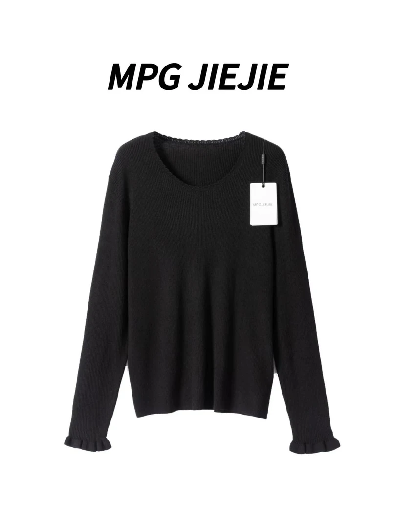MPG JIEJIE【高段位】大码早秋设计感花边袖针织衫