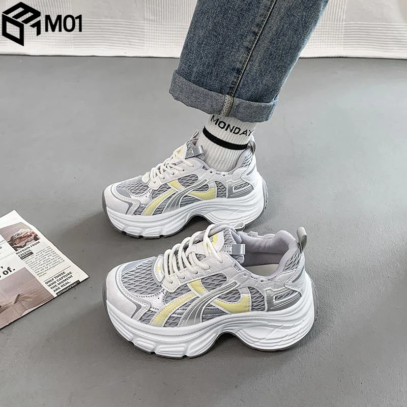 M01网面老爹鞋女2025年夏季新款高级感小个子增高厚底透气运动鞋