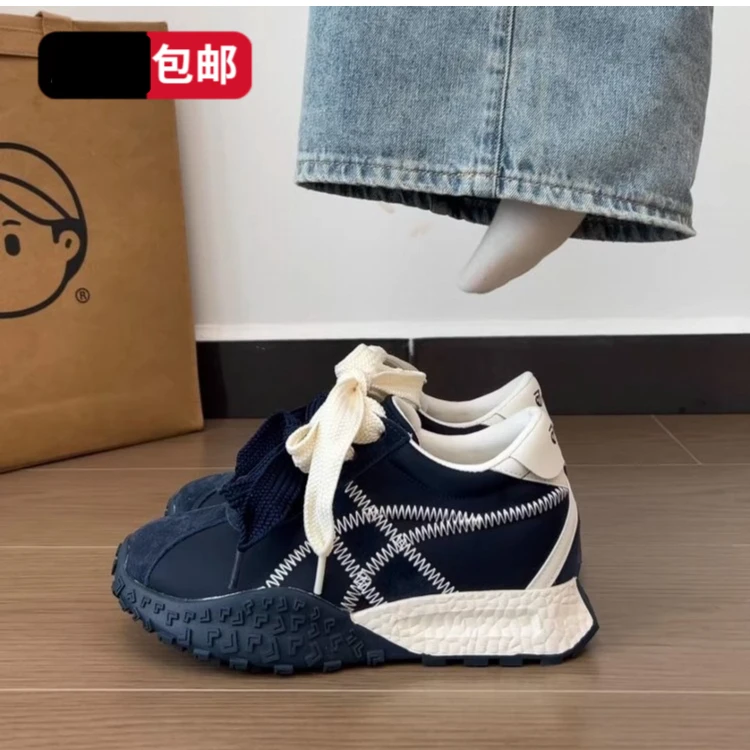 小个子内增高7cm德训鞋女鞋子春秋季新款厚底拼色休闲女鞋阿甘鞋