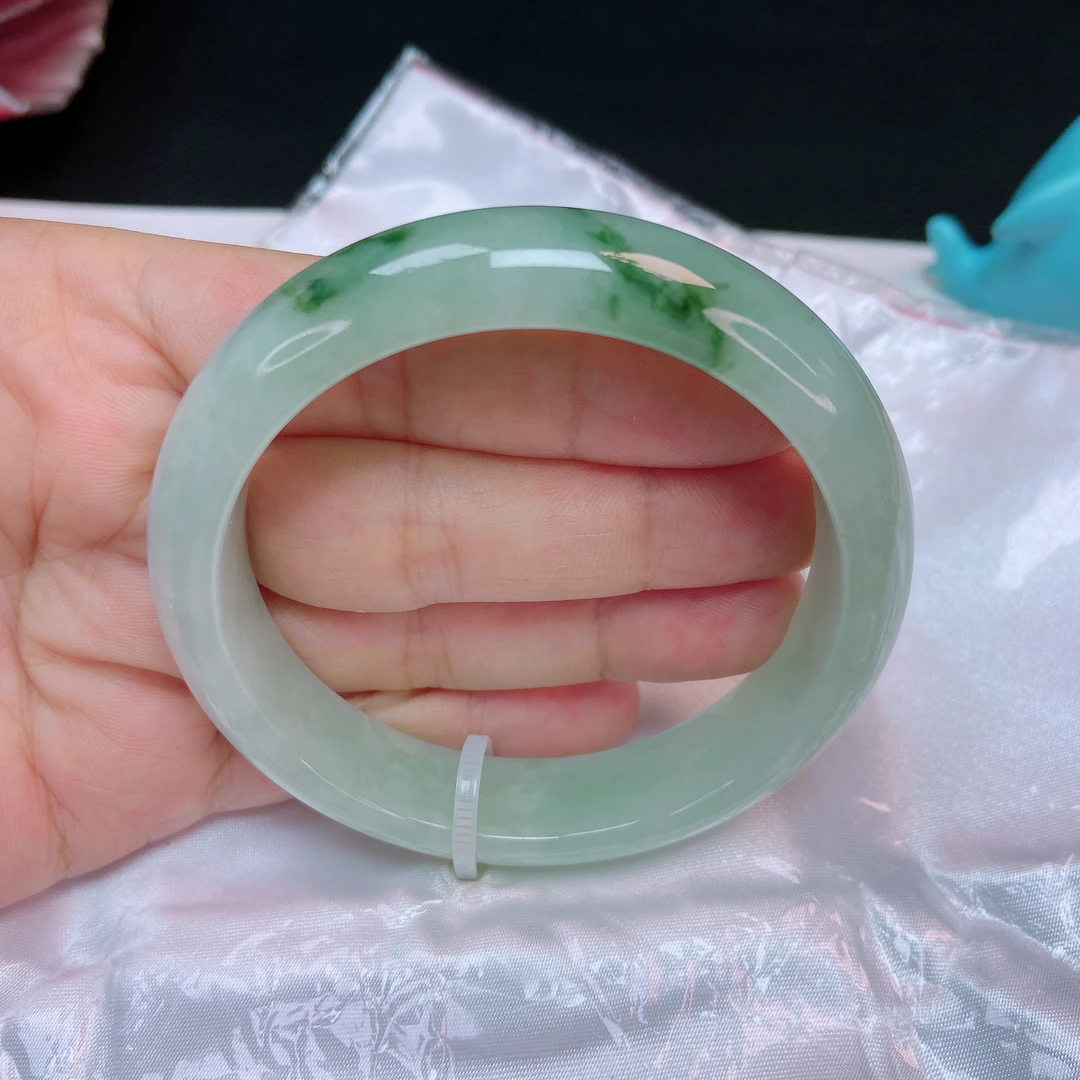 天然翡翠A货细糯化飘花58圈口手镯时尚百搭少女妈妈款玉镯子189