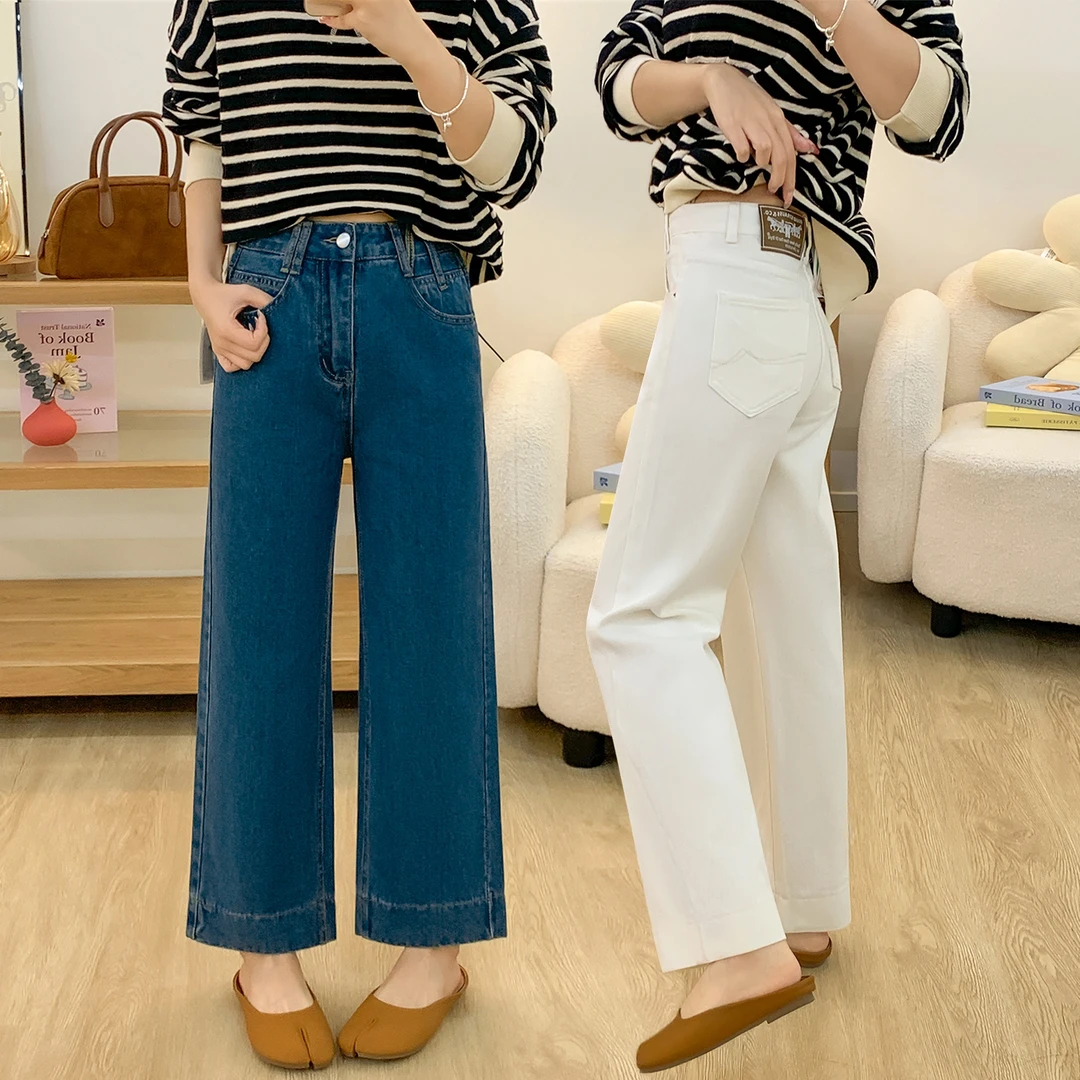 梨形高腰显瘦显瘦九分阔腿裤子女秋季新款弹力大码百搭直筒牛仔裤