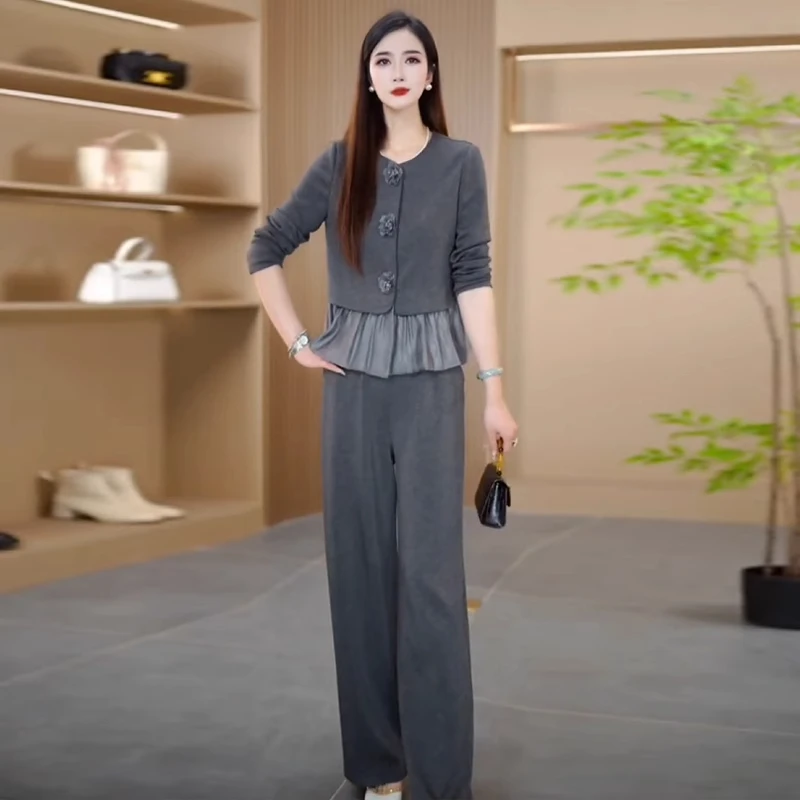时尚套装女2025春季新款气质显瘦设计感小香风短外套阔腿裤两件套