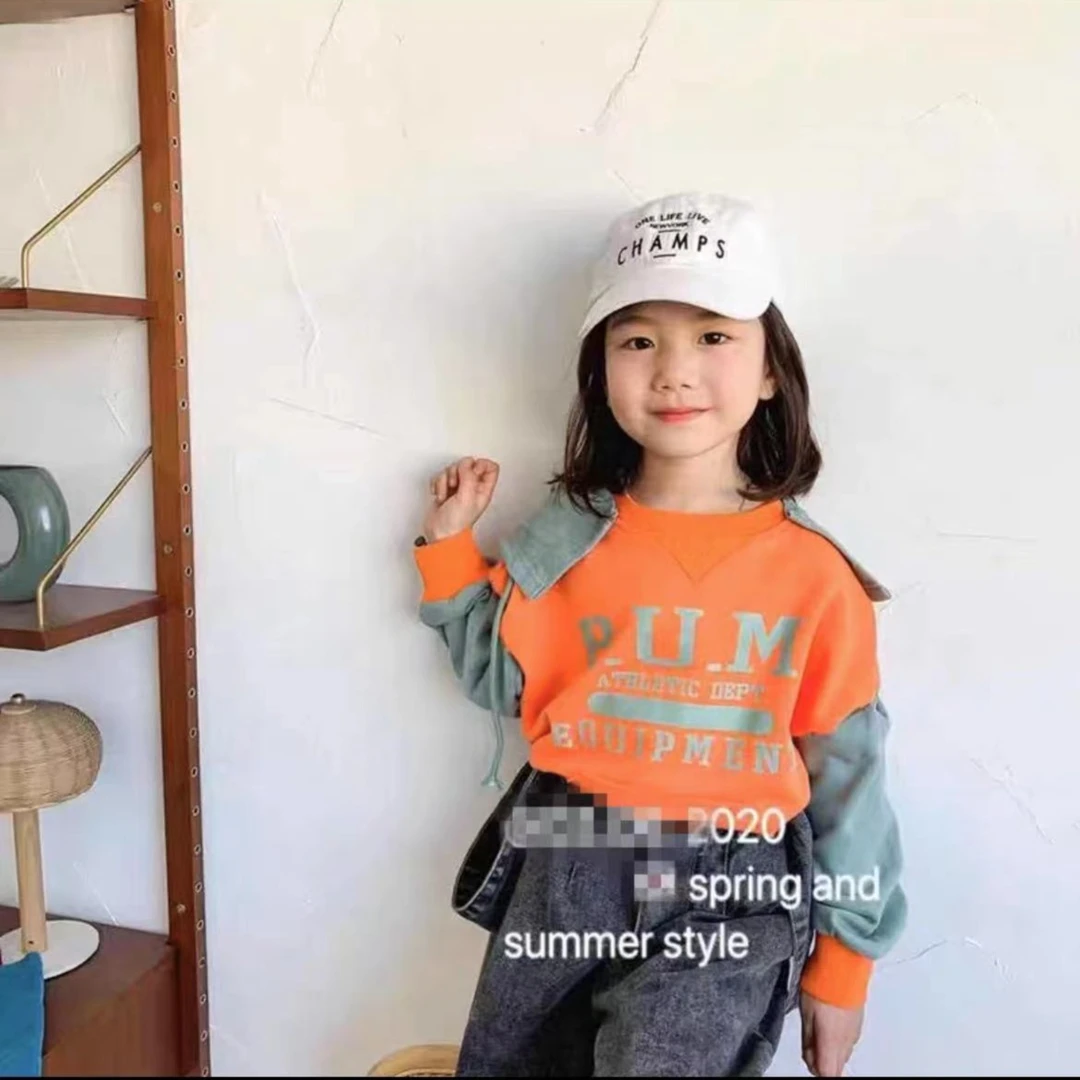 302413《现》韩版潮流儿童字母印花拼接时尚休闲舒适连帽卫衣