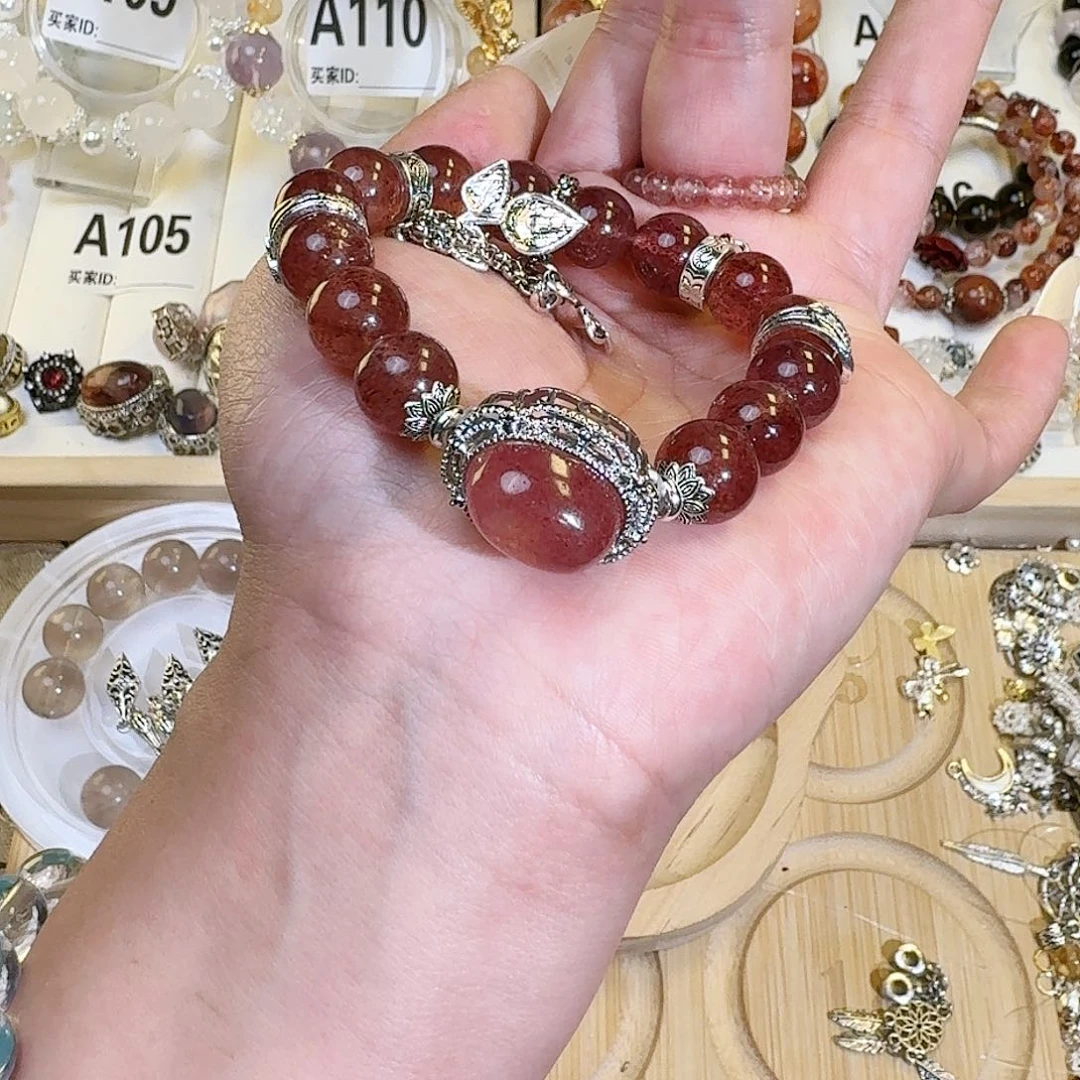 烟晶手链银S925镶嵌草莓晶