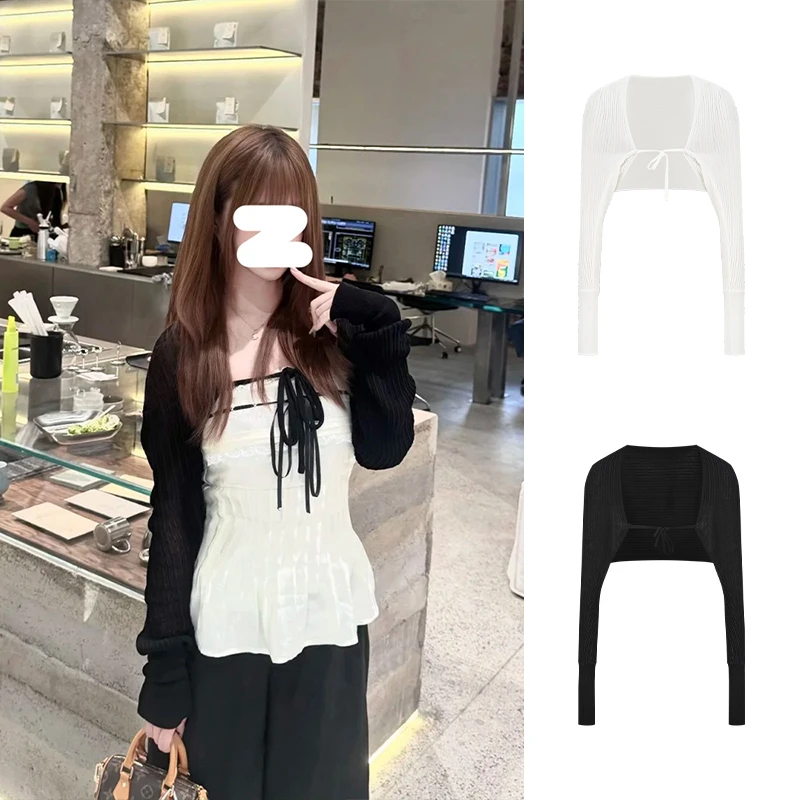 Moses Queen/魔西女王短款肩搭小披肩女夏季薄款系带针织防晒开衫