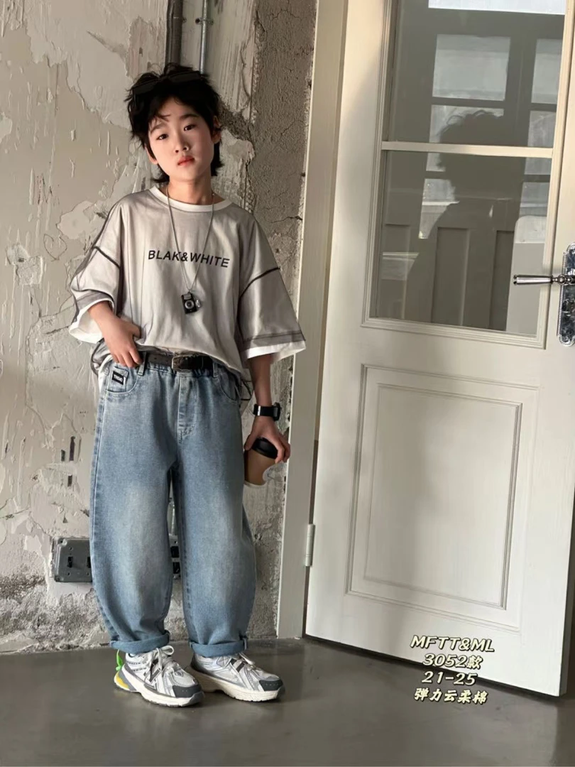 男童春装牛仔裤中童老爹裤春秋款宽松休闲长裤潮韩版