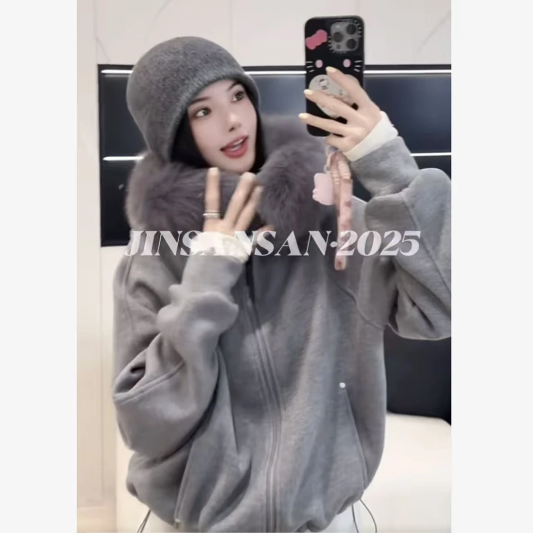 【慵暖结界】2025新款秋冬毛领加厚帽衫外套H6076