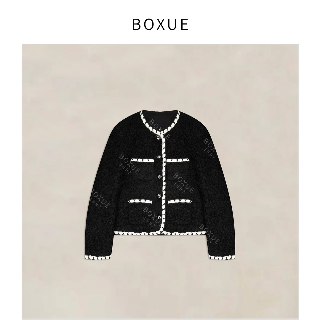 BOXUE“白茶”2025冬羊.毛羊驼.毛明线口袋设计外套 #251213W7677