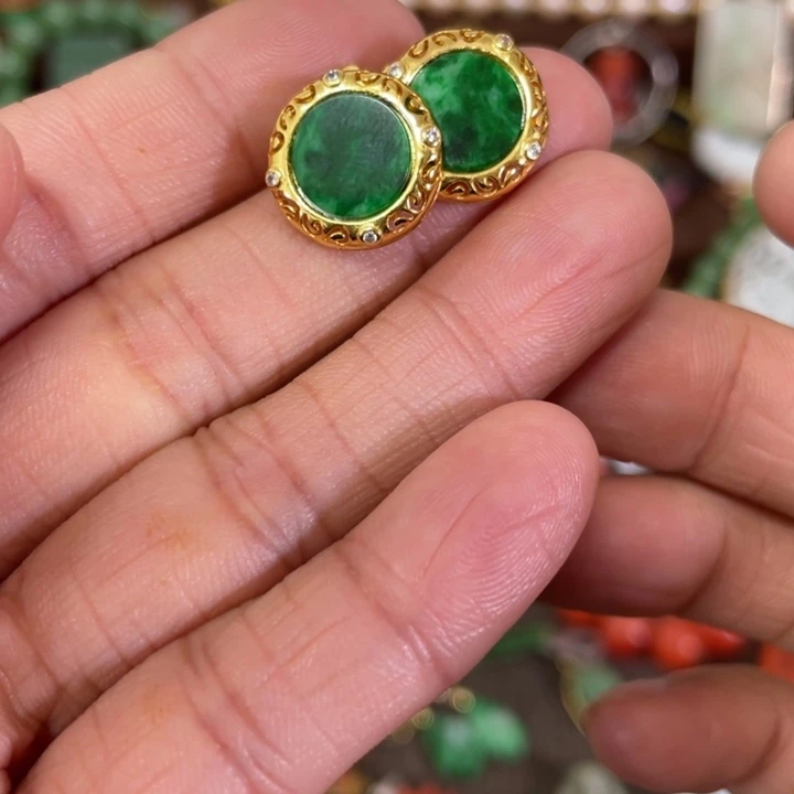 翡翠银S925镀金镶嵌耳饰漂亮888888888888888