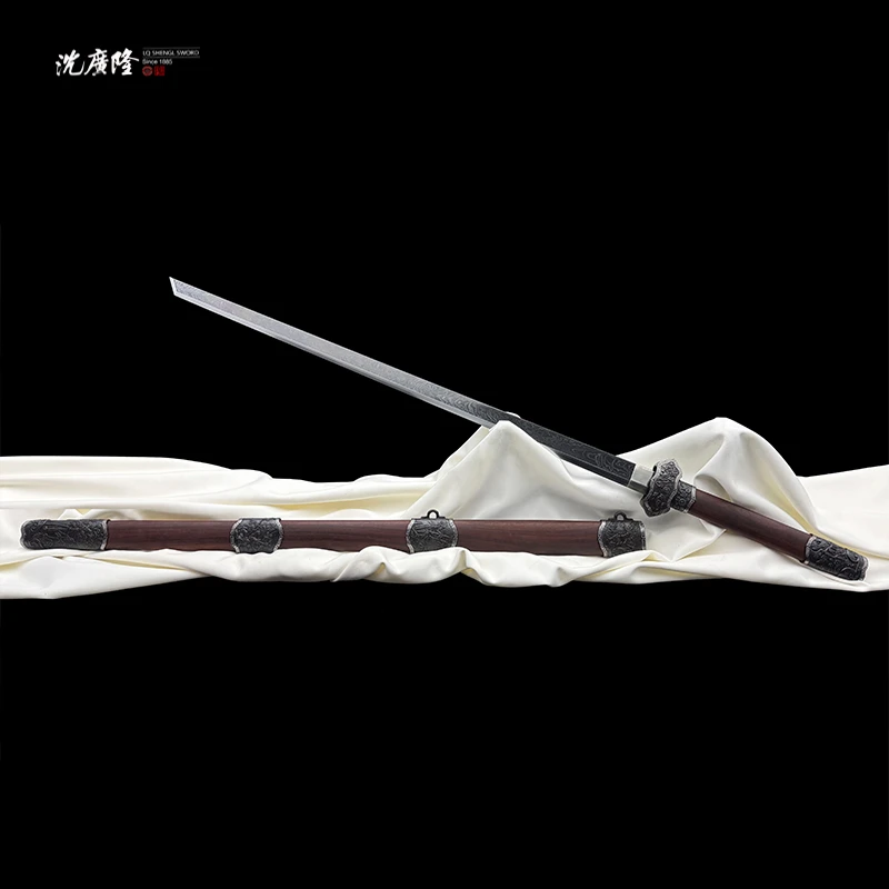 龙泉沈广隆-梅兰竹菊-雪影刀 陨铁血檀木铁装错银 宝剑手工未开刃