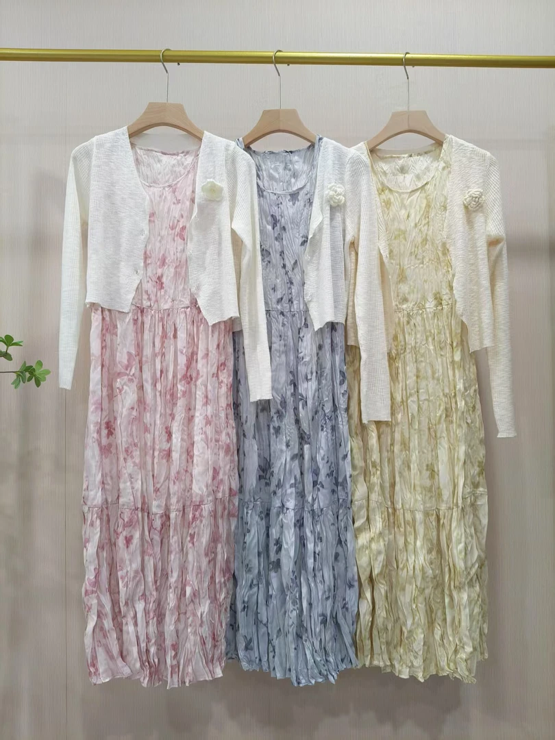 【Hua】52092春夏季新款气质显瘦温柔减龄碎花披肩吊带两件套连衣裙