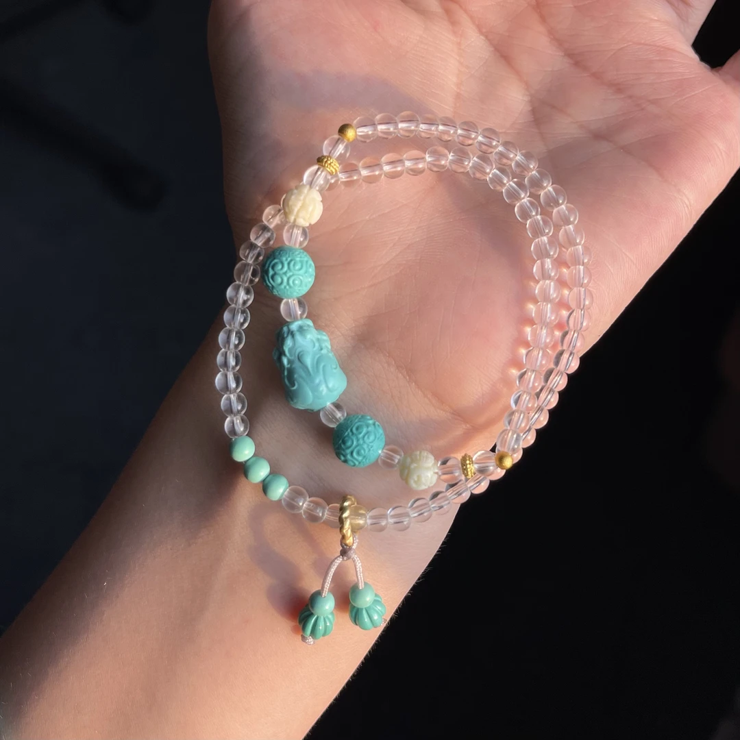 湖北十堰收藏级矿松绿石高瓷招财貔貅手链手串高级时尚高级设计款