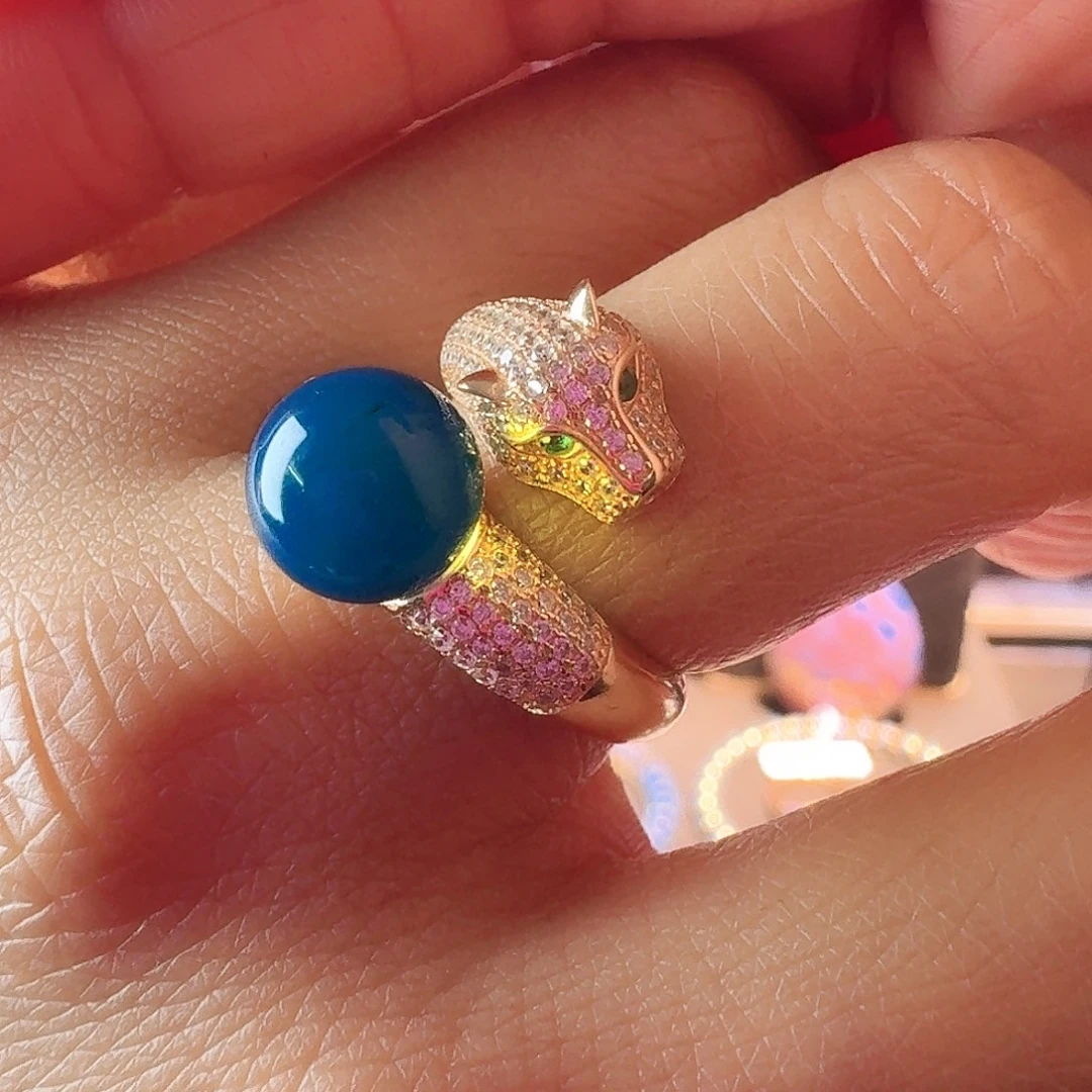 琥珀银S925镶嵌戒指多米尼加