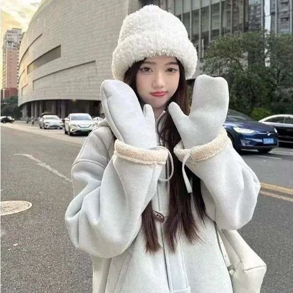 皮毛一体连帽麂皮绒外套女装2025冬季新款加绒加厚中长款长袖上衣