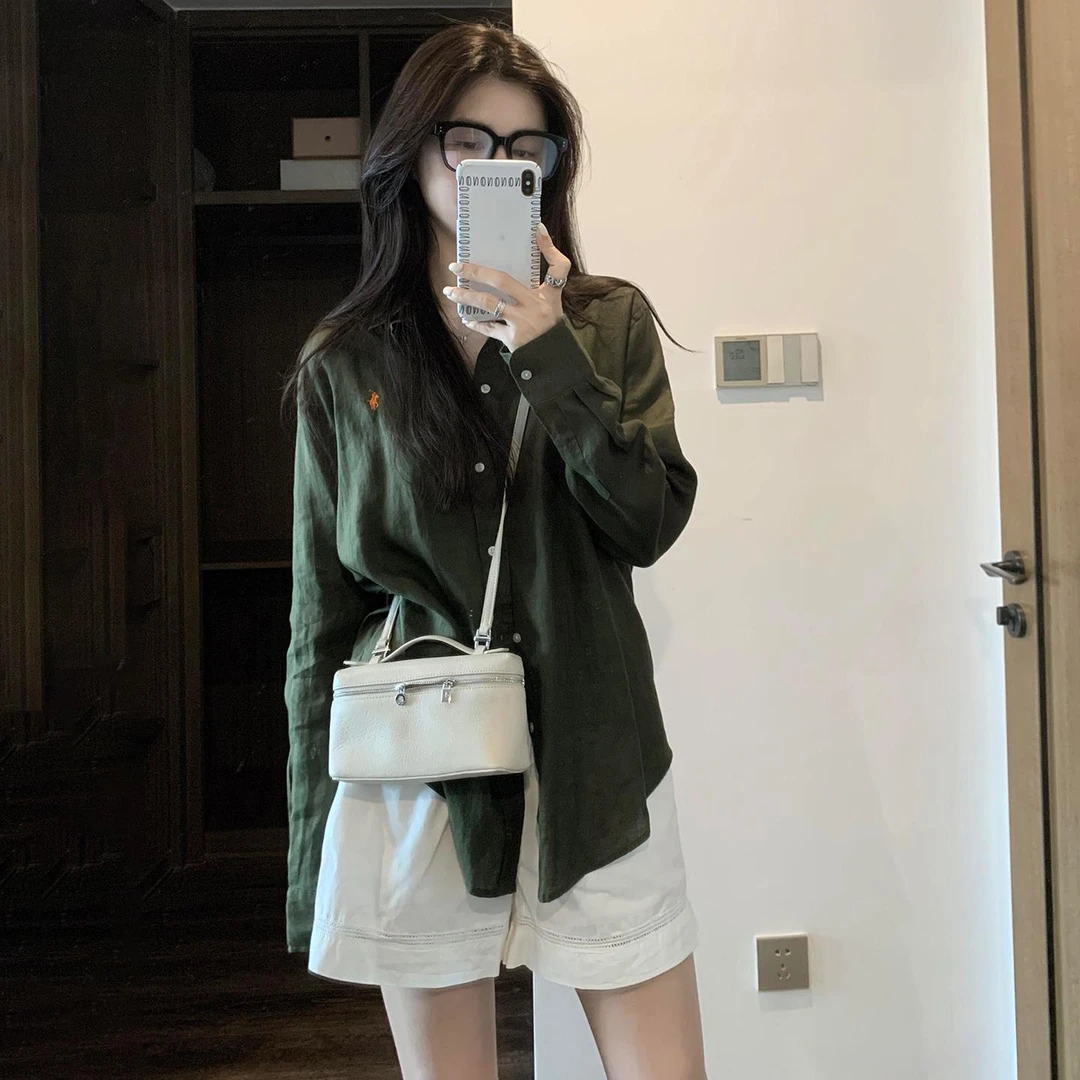 VOCKOO官方法式复古墨绿色防晒罩衫长袖衬衫女2025夏季穿搭茶里茶