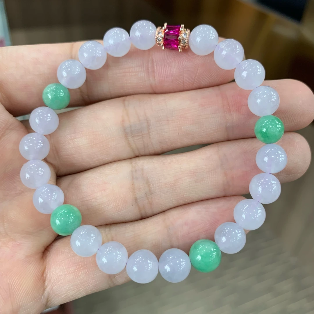 八七珠宝翡翠设计款冰胶圆珠手串 多样性发一件 天然A货翡翠