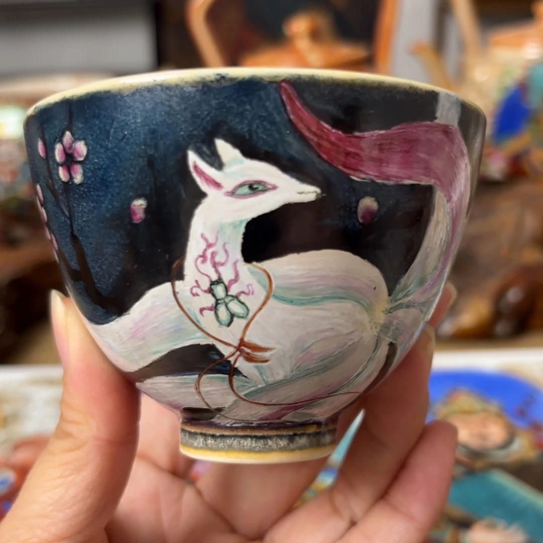 手工手绘九尾狐杯杯