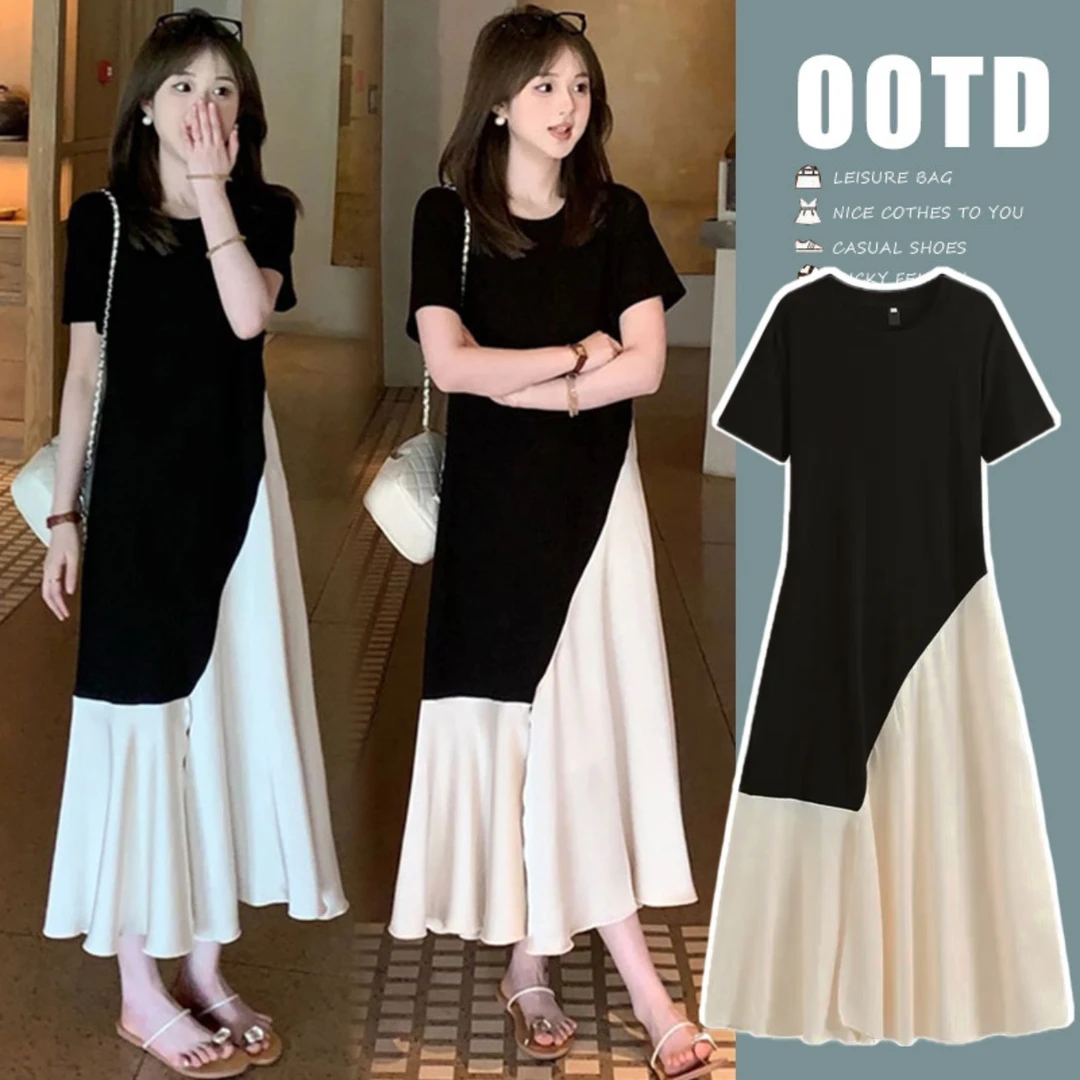 法式高级感孕妇装女夏季新款洋气时髦拼接宽松遮肉显瘦孕妇连衣裙