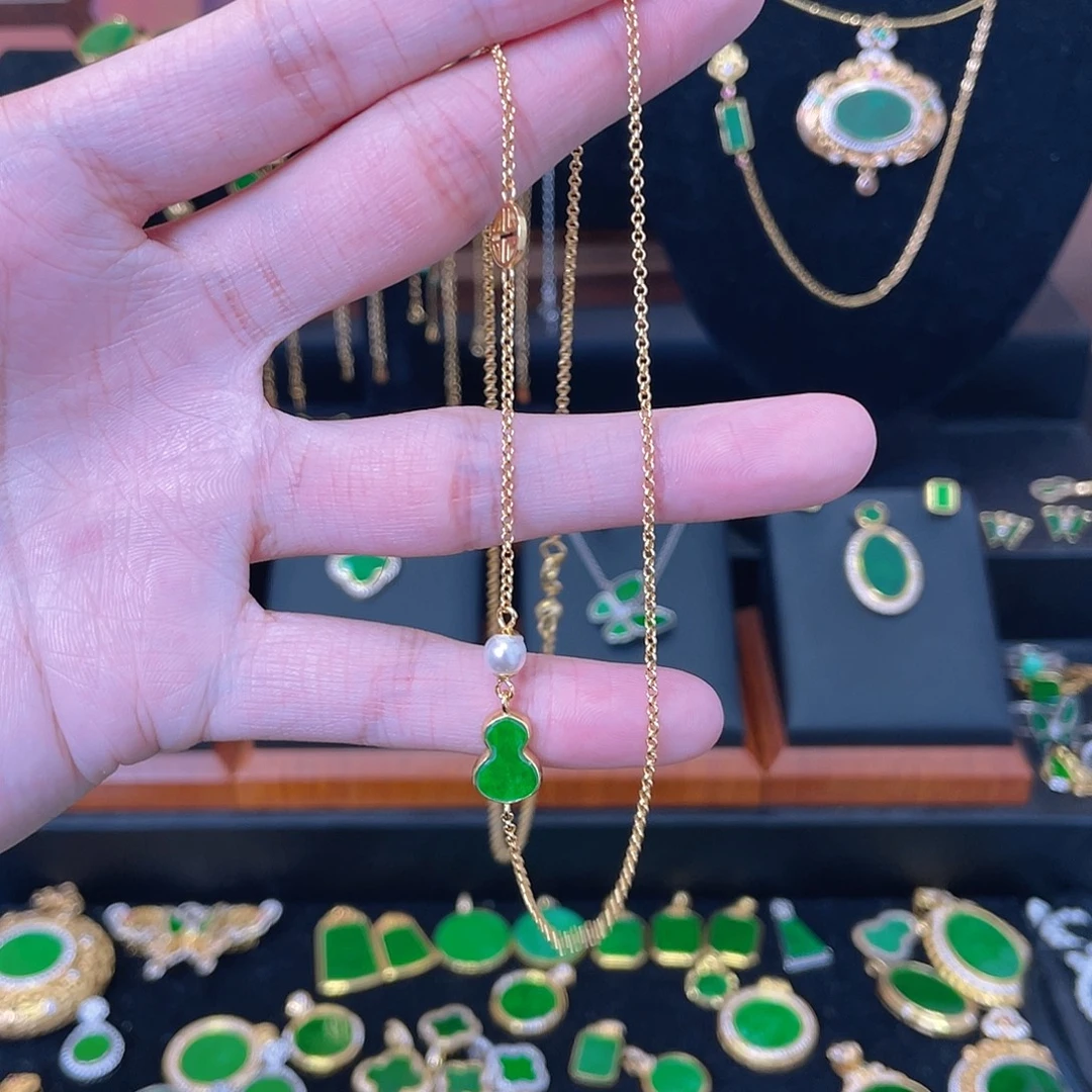 翡翠银S925镀金镶嵌项链