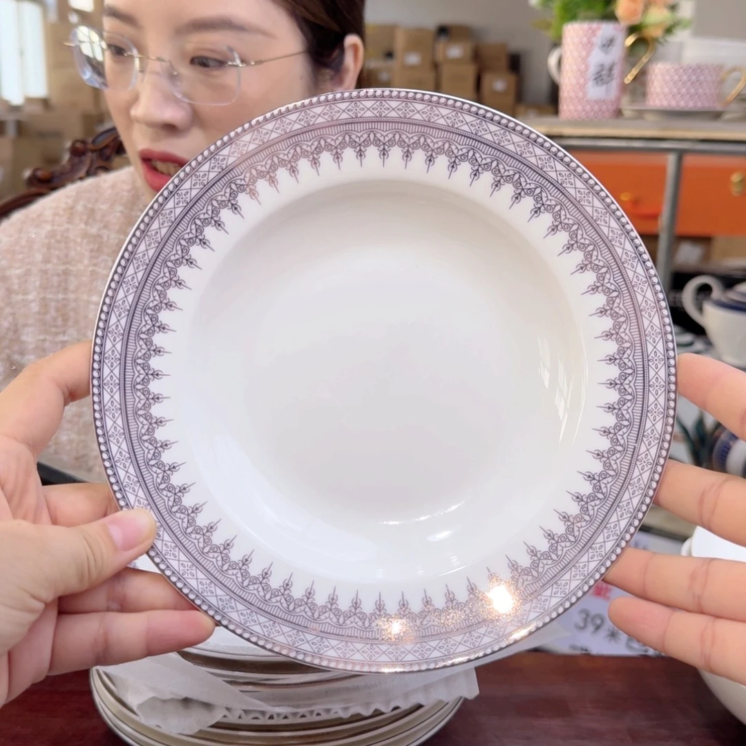 骨瓷8英寸汤盘口径20cm8只外贸骨瓷