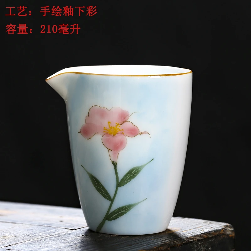 紫不语大号陶瓷公道杯盖碗家用茶海手绘简约釉下彩功夫分茶器茶滤