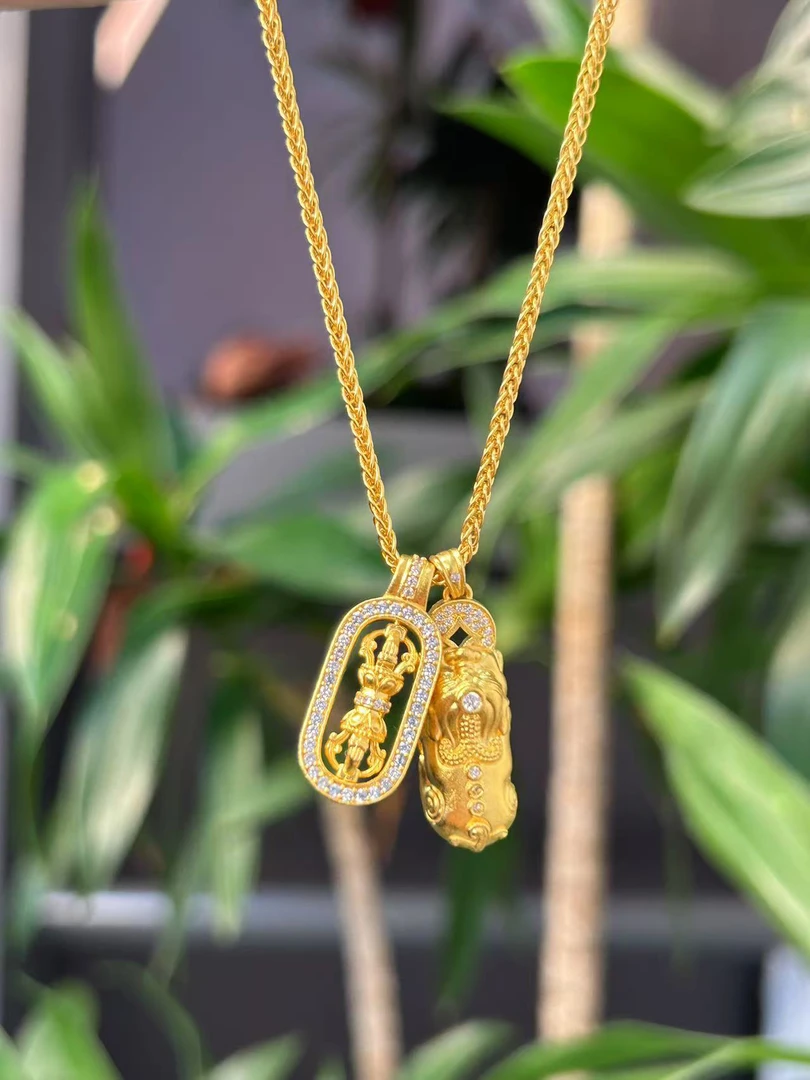 足银银制品 足银吊坠 足银999貔貅金刚杵吊坠一体链