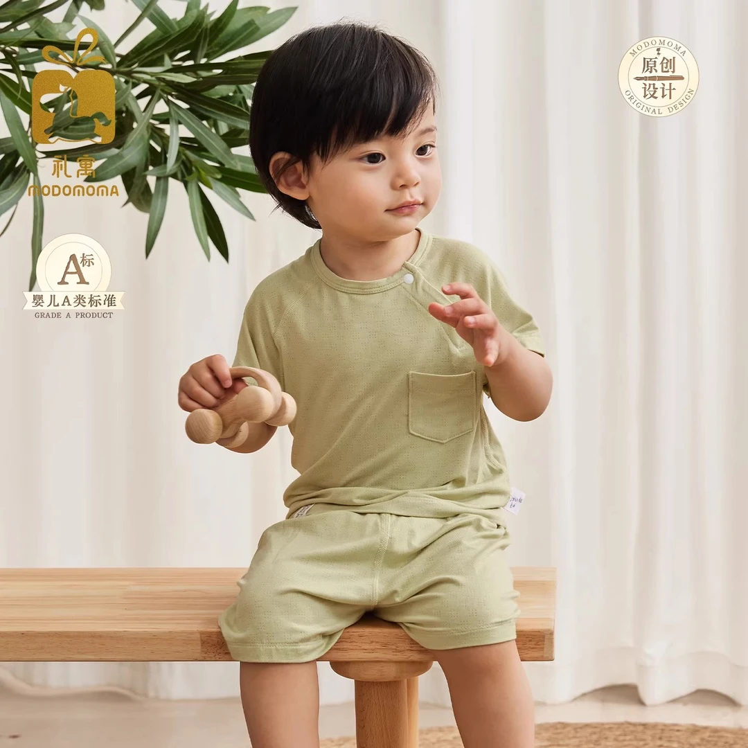 modomoma【绵绵日常】男女宝宝夏季薄款短袖短裤套装