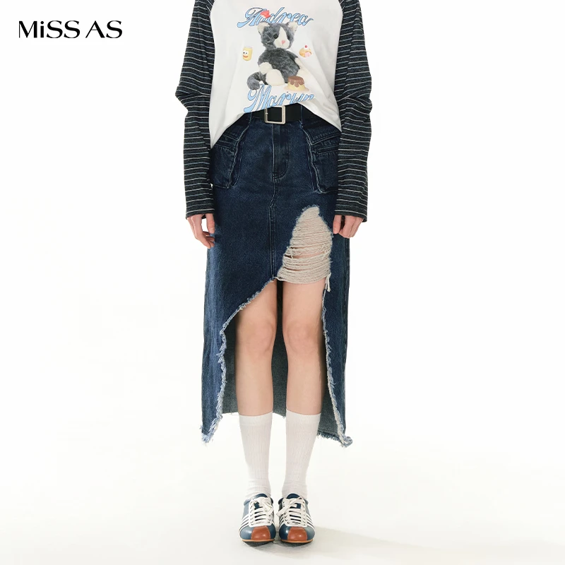 【Andrea Martin】不对称牛仔拉毛半身裙女25春夏新品MISSAS买手店