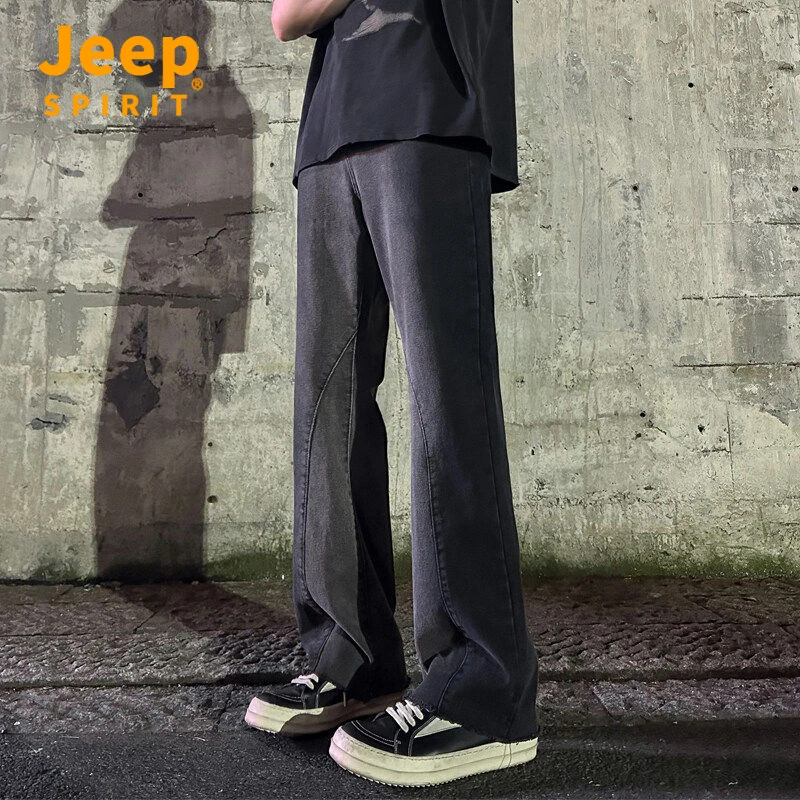 Jeep吉普2025秋季新款男士大码vibe高街微喇牛仔裤复古潮流直筒裤