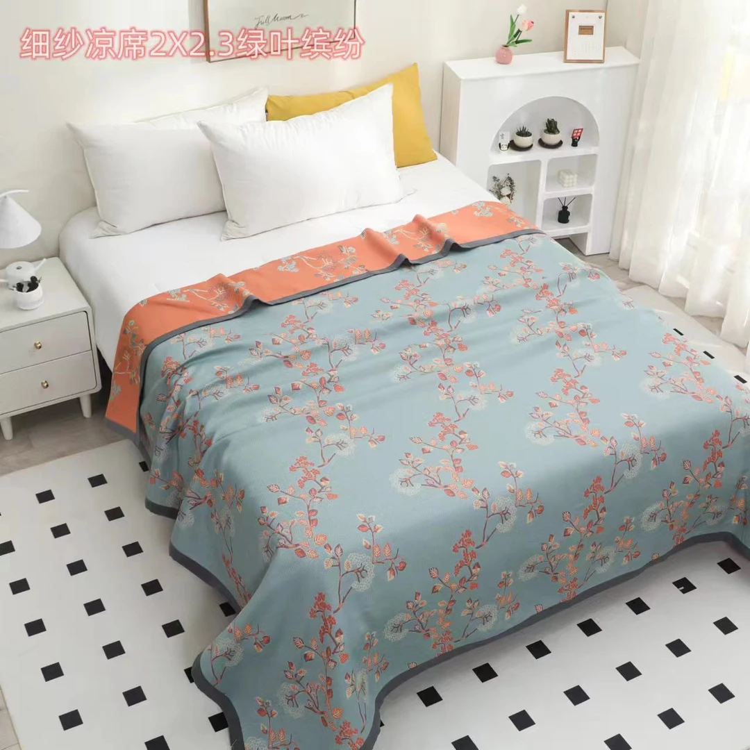 莱赛尔天丝凉席床盖亲肤柔软200*230cm--绿叶缤纷
