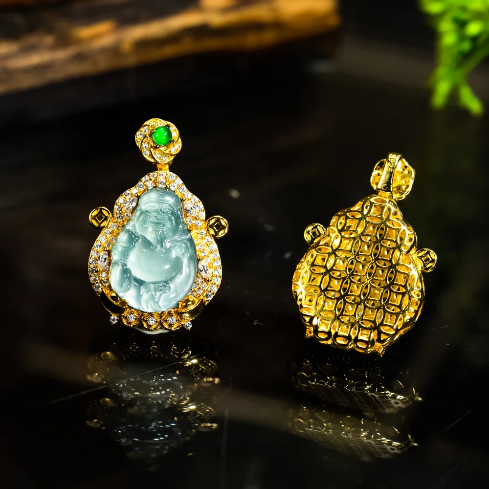 妞妞珠宝严选-925银镶翡翠米爷吊坠多样性发货一件