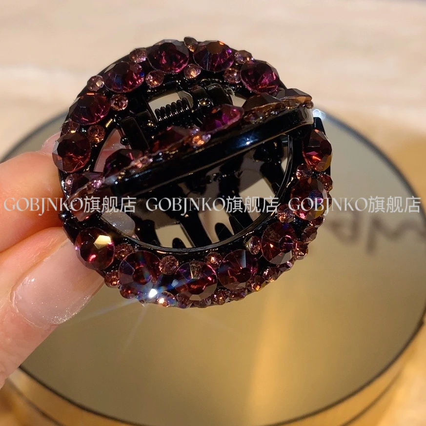 GOBJNKO韩版满钻星球抓夹4公分半夹气质百搭发卡复古简约紫色优雅