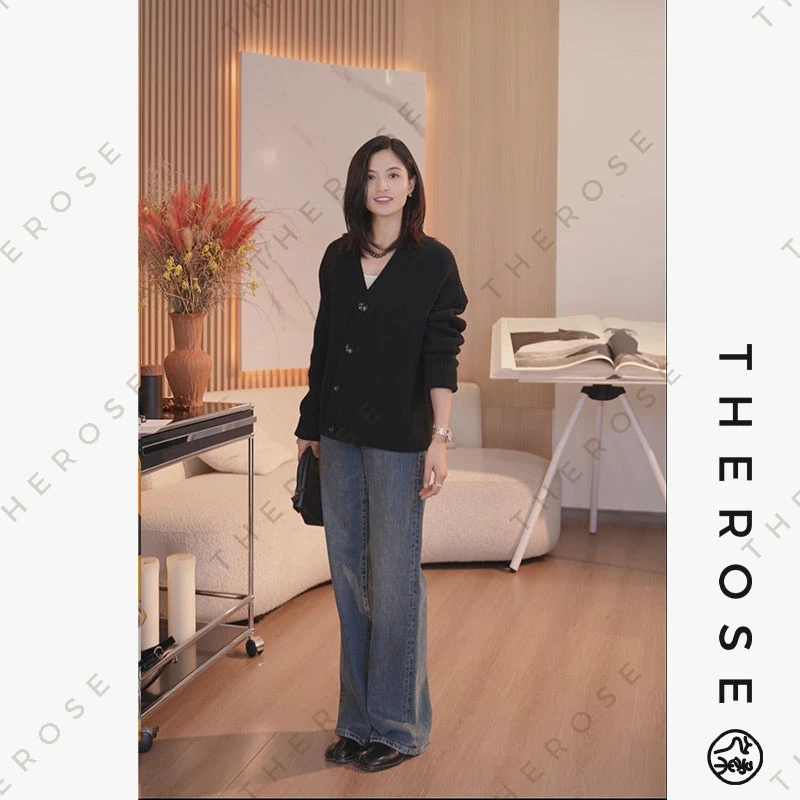 之柔【人间话剧】时尚斜门襟元宝针百搭针织衫秋冬休闲简约长袖外套