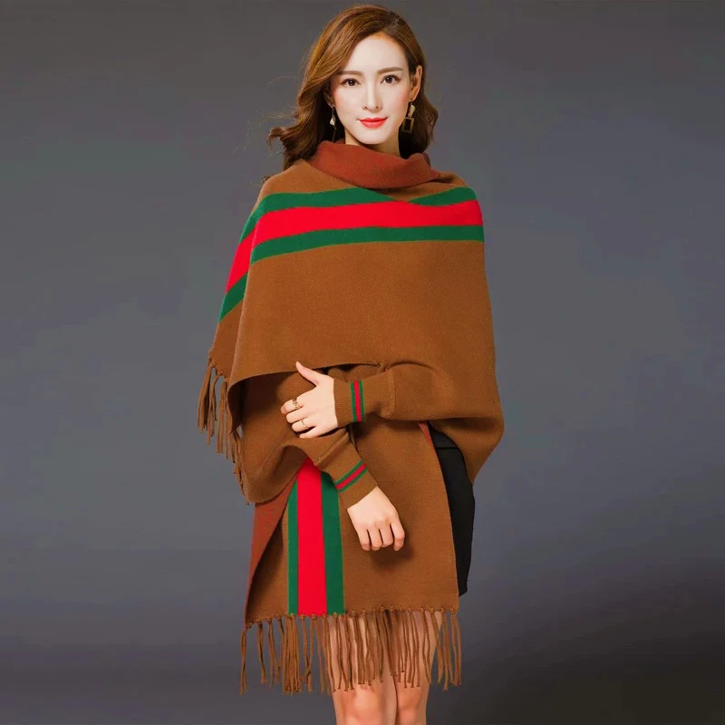 0233魅力衣人典雅一身气质款羊毛带袖口加厚长款披肩外套毛衣开衫