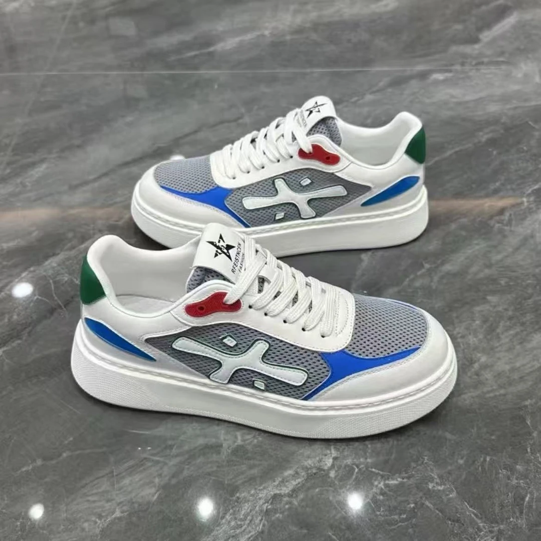 男鞋2025春夏季新款轻便软底潮流时尚百搭增高真皮网面透气男板鞋