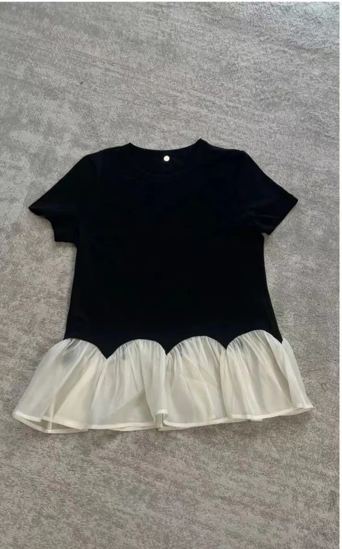 w123家拼纱简单百搭T