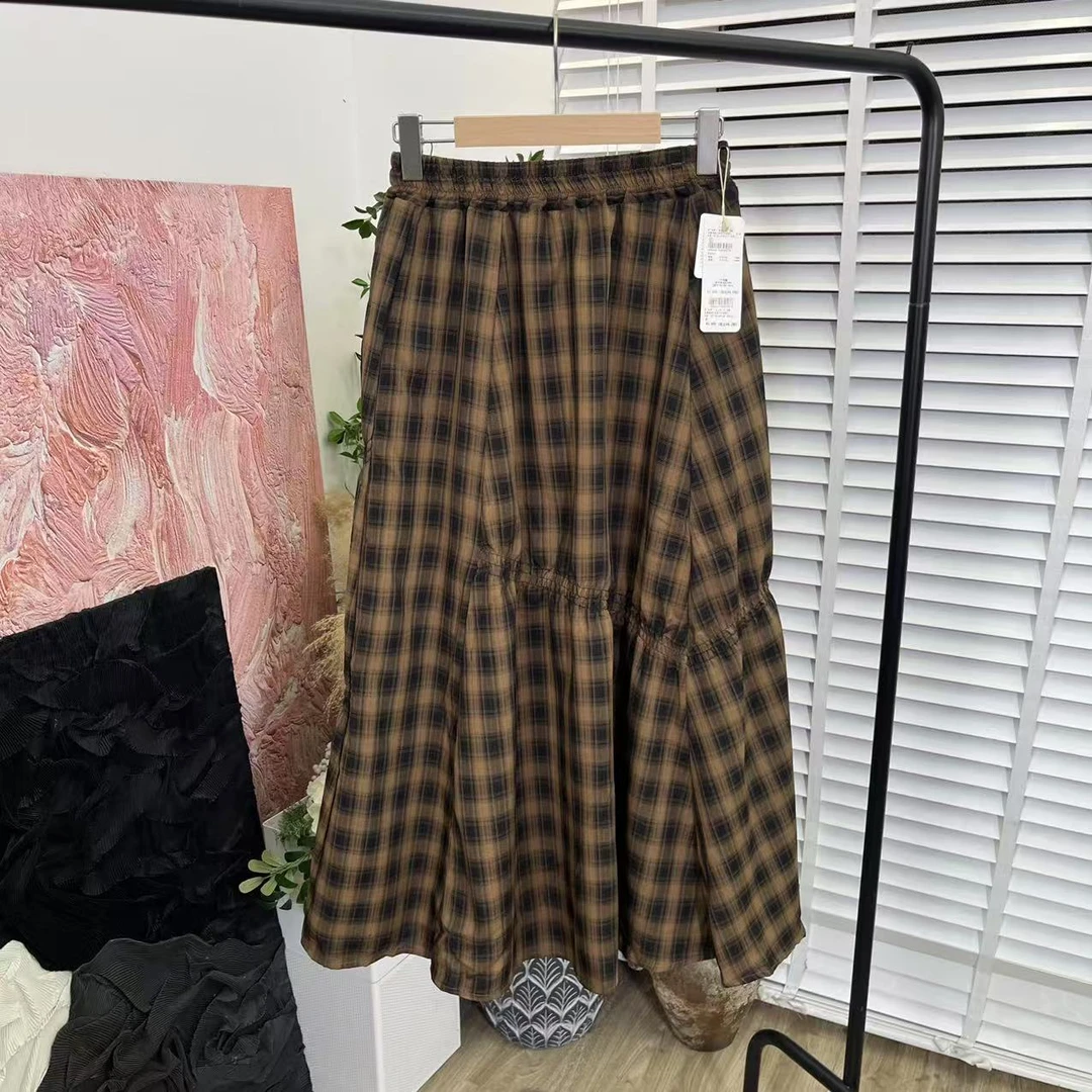 日系新款「双层松紧腰拼接」时尚半身裙女E5143