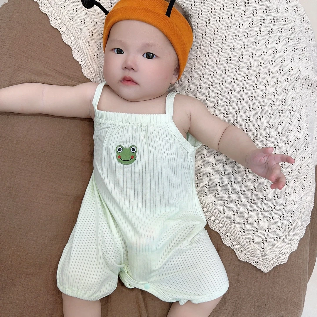 婴儿夏季吊带哈衣宝宝背心连体衣莫代尔薄款爬服ins风婴幼儿夏装