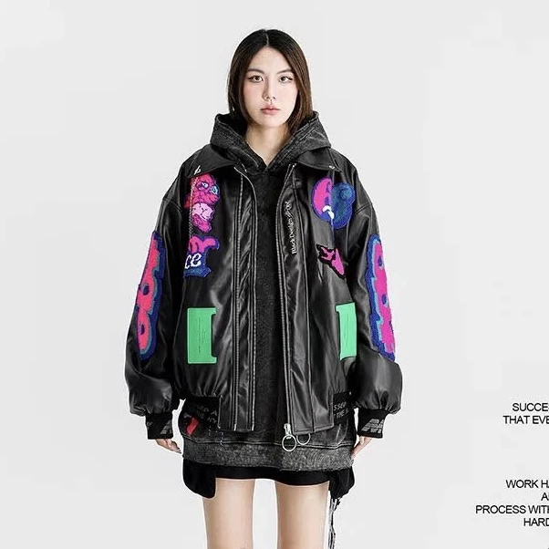 长袖秋季短款休闲夹克常规款冬季外套罗纹下摆时尚拉链宽松