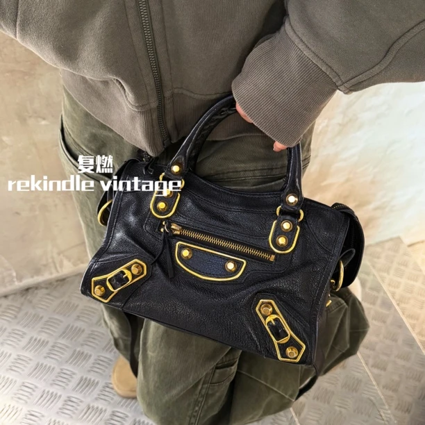 95新 Balenciaga/巴黎世家 复燃精选/黑金山羊citymini机车包无镜