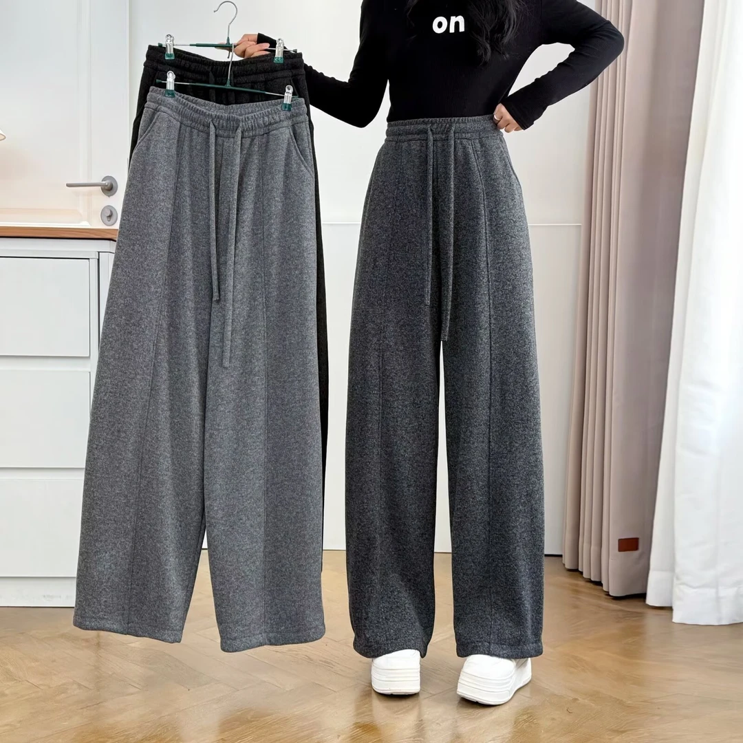 JIANAOBEN/简澳本大码女装秋冬新款加绒加厚宽松阔腿裤休闲弯刀裤